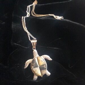 Artistic Jasper turtle necklace.